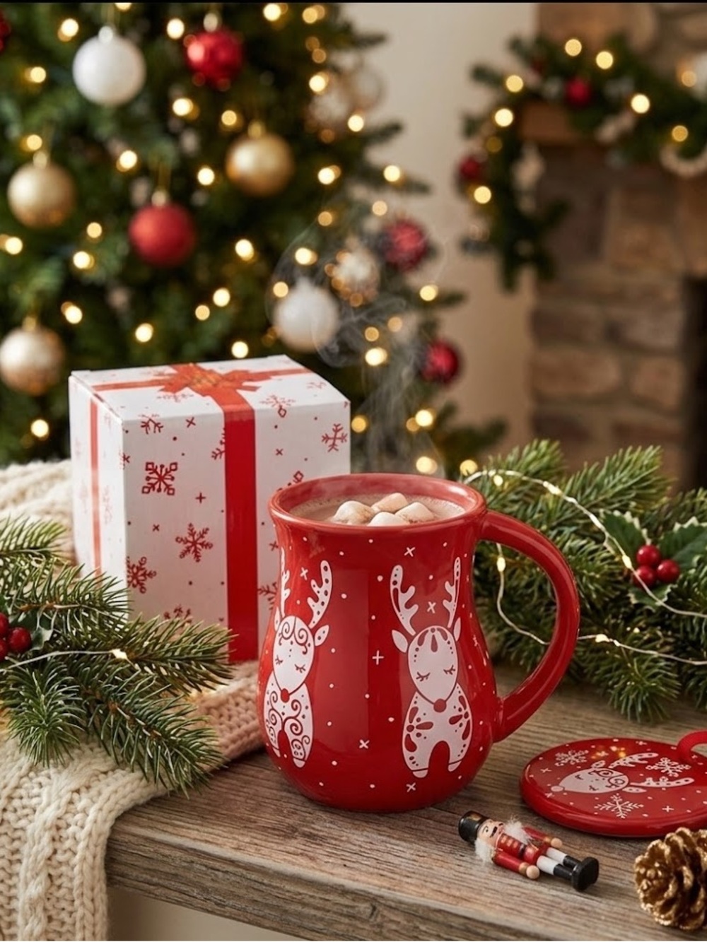 Temp-tations Single Coffee Mug w/Lid-it (Tray) (Reindeer), 18 ounces